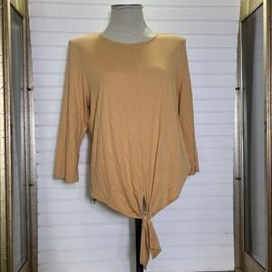 J. Jill Women's Mustard Yellow Tie Front Tunic Top 3/4 Sleeve Stretch Size L